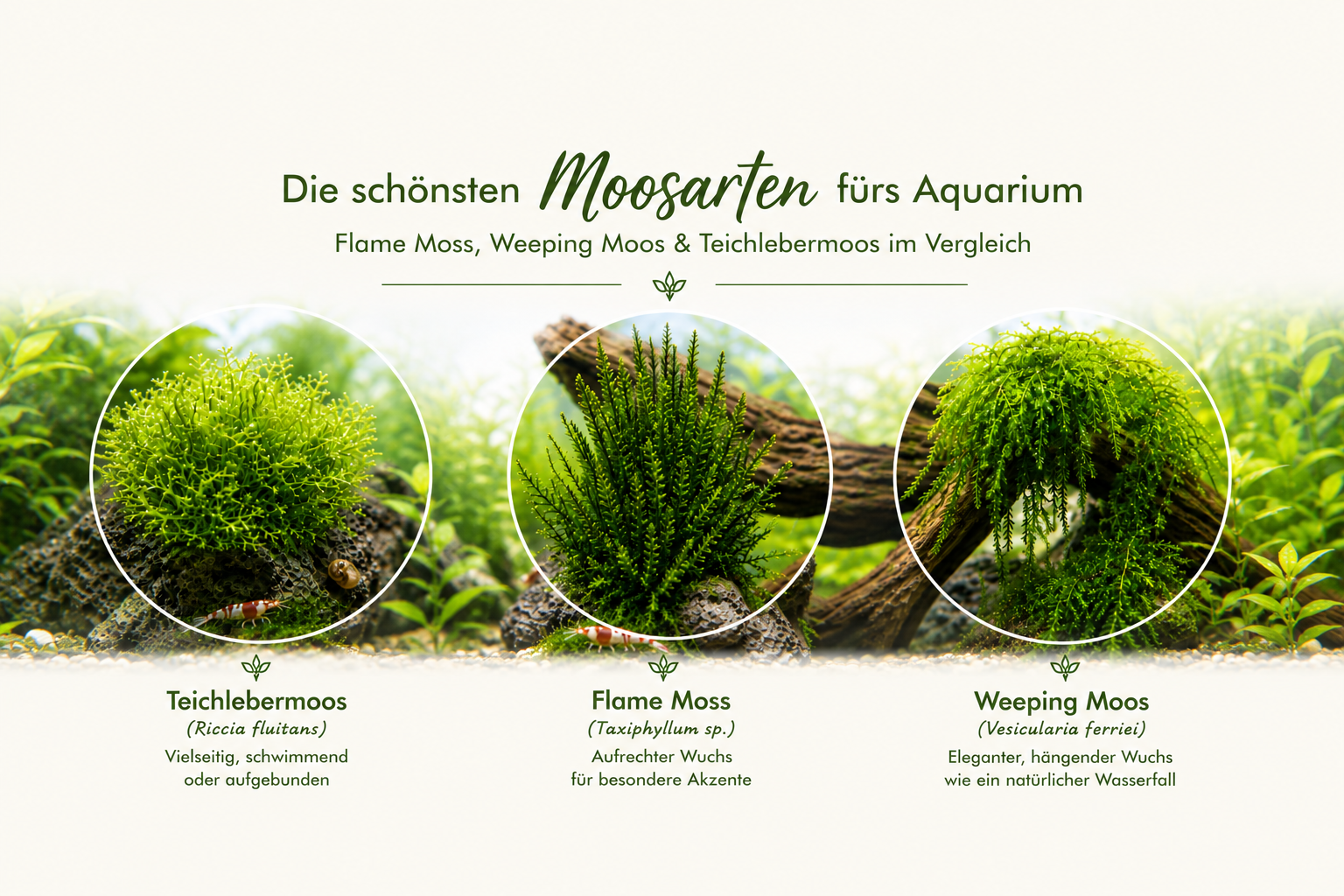 Die schönsten Moosarten fürs Aquarium – Flame Moss, Weeping Moos & Teichlebermoos im Vergleich