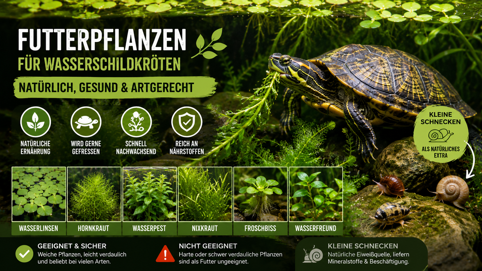 Wasserschildkröten füttern: Welche Wasserpflanzen geeignet sind – und welche Du besser vermeiden solltest