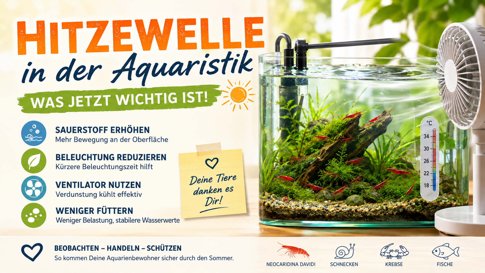 Hitzewelle in der Aquaristik – was jetzt für Aquarium, Garnelen, Schnecken & Co. wichtig ist